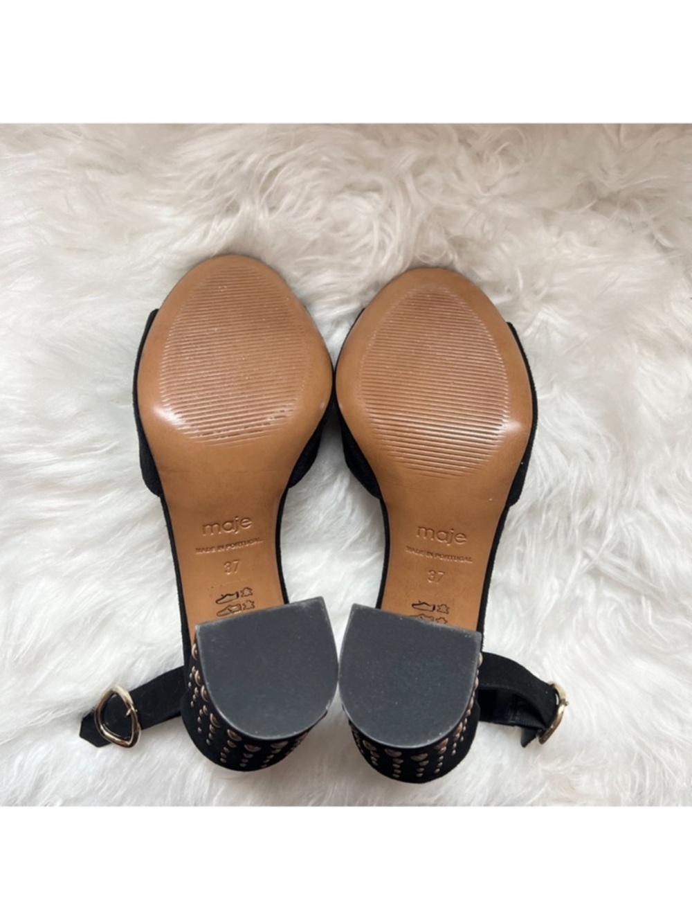 New! MAJE Paris Studded Embellished Block Square Heel Suede Sandals - Picture 10 of 11